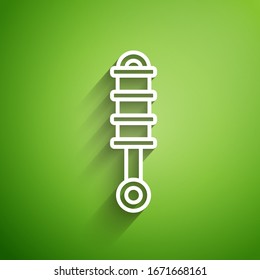White line Shock absorber icon isolated on green background.  Vector Illustration
