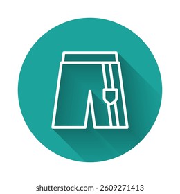 White line Short or pants icon isolated with long shadow background. Green circle button. Vector