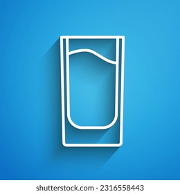 White line Shot glass icon isolated on blue background. Long shadow. Vector