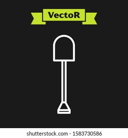 White line Shovel icon isolated on black background. Gardening tool. Tool for horticulture, agriculture, farming.  Vector Illustration