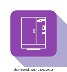 White line Shower cabin icon isolated on white background. Purple square button. Vector Illustration