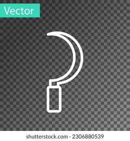 Weiße Linie Sickle Symbol einzeln auf transparentem Hintergrund. Abziehbares Hakenzeichen.  Vektorgrafik