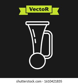 White line Signal horn on vehicle icon isolated on black background.  Vector Illustration