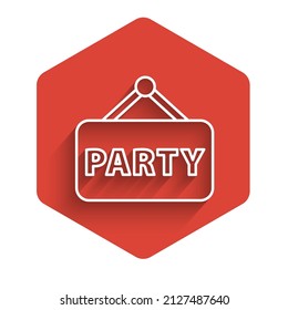 White line Signboard party icon isolated with long shadow. Red hexagon button. Vector