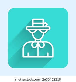 White line Silhouette of Queen Elizabeth icon isolated with long shadow. Green square button. Vector