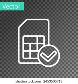 Weiße Linie Sim-Karte Symbol isoliert auf transparentem Hintergrund. SIM-Karten-Chip für Mobiltelefone. Symbol für mobile Telekommunikationstechnologie.  Vektorgrafik