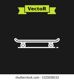 White line Skateboard icon isolated on black background. Extreme sport. Sport equipment.  Vector Illustration