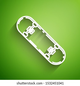White line Skateboard icon isolated on green background. Extreme sport. Sport equipment.  Vector Illustration
