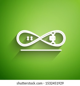 White line Skateboard trick icon isolated on green background. Extreme sport. Sport equipment.  Vector Illustration