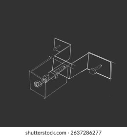 white line sketch of bolts for attaching and joining the support angle iron of the stick model with a dark background