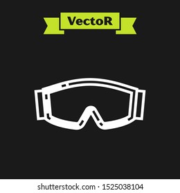 White line Ski goggles icon isolated on black background. Extreme sport. Sport equipment.  Vector Illustration