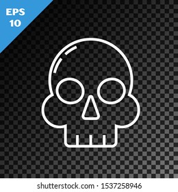 White line Skull icon isolated on transparent dark background. Happy Halloween party.  Vector Illustration