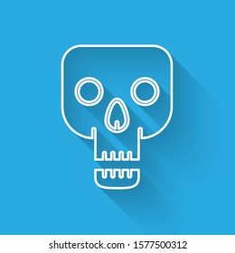 White line Skull icon isolated with long shadow. Happy Halloween party.  Vector Illustration