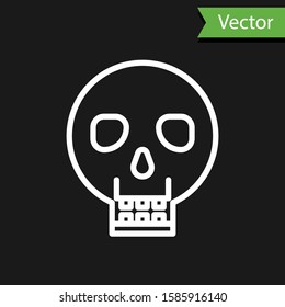 White line Skull icon isolated on black background. Happy Halloween party.  Vector Illustration