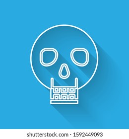 White line Skull icon isolated with long shadow. Happy Halloween party.  Vector Illustration