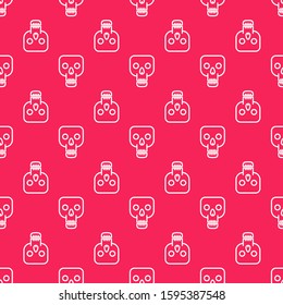 White line Skull icon isolated seamless pattern on red background. Happy Halloween party.  Vector Illustration