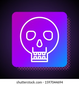 White line Skull icon isolated on black background. Happy Halloween party. Square color button. Vector Illustration