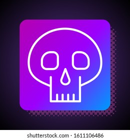 White line Skull icon isolated on black background. Square color button. Vector Illustration