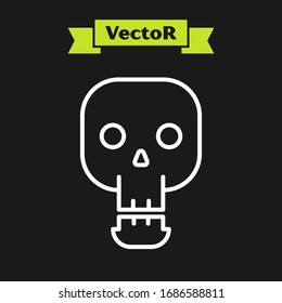 White line Skull icon isolated on black background. Happy Halloween party.  Vector Illustration