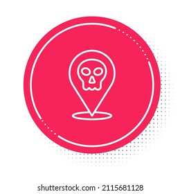 White line Skull icon isolated on white background. Happy Halloween party. Red circle button. Vector