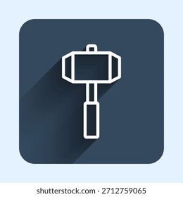 Weißes Schleuderhammersymbol einzeln auf langem Schattenhintergrund. Blauer quadratischer Knopf. Vektorgrafik