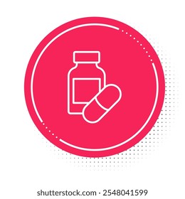 White line Sleeping pill icon isolated on white background. Red circle button. Vector
