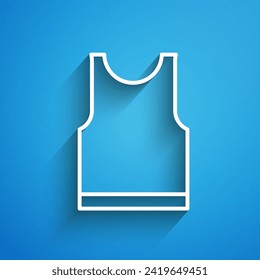 White line Sleeveless T-shirt icon isolated on blue background. Long shadow. Vector Illustration
