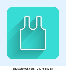 White line Sleeveless T-shirt icon isolated with long shadow. Green square button. Vector