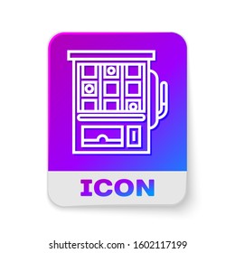 White line Slot machine icon isolated on white background. Rectangle color button. Vector Illustration