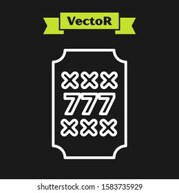 White line Slot machine with lucky sevens jackpot icon isolated on black background.  Vector Illustration