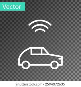 White line Smart car system with wireless connection icon isolated on transparent background.  Vector