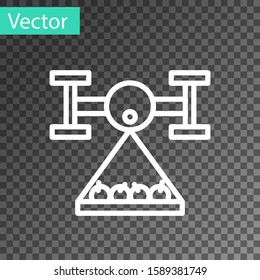 White line Smart farm with drone control collects harvest icon isolated on transparent background. Innovation technology for agricultural company.  Vector Illustration