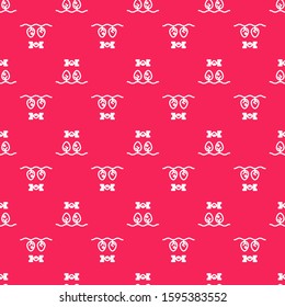 White line Smart farm with drone control and tree icon isolated seamless pattern on red background. Innovation technology for agricultural company.  Vector Illustration