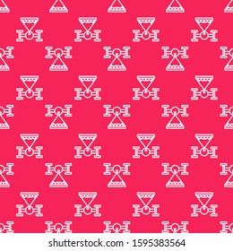 White line Smart farm with drone control collects harvest icon isolated seamless pattern on red background. Innovation technology for agricultural company.  Vector Illustration