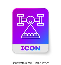 White line Smart farm with drone control collects harvest icon isolated on white background. Innovation technology for agricultural company. Rectangle color button. Vector Illustration