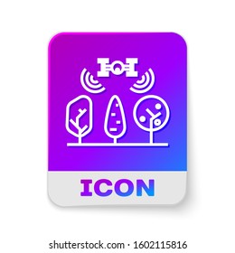 White line Smart farm with drone control and tree icon isolated on white background. Innovation technology for agricultural company. Rectangle color button. Vector Illustration