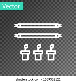 White line Smart farm with light bulb and plant symbol icon isolated on transparent background.  Vector Illustration
