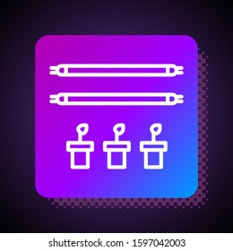 White line Smart farm with light bulb and plant symbol icon isolated on black background. Square color button. Vector Illustration