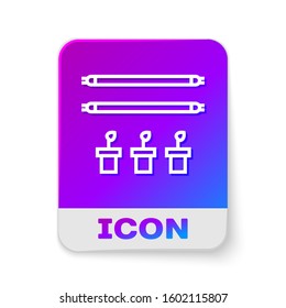 White line Smart farm with light bulb and plant symbol icon isolated on white background. Rectangle color button. Vector Illustration