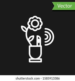 White line Smart farming technology - farm automation system in app icon isolated on black background.  Vector Illustration