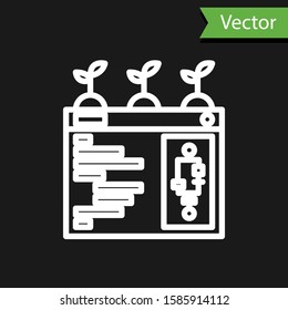 White line Smart farming technology - farm automation system in app icon isolated on black background.  Vector Illustration