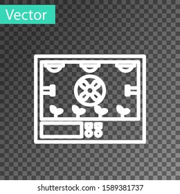 White line Smart farming technology - farm automation system icon isolated on transparent background.  Vector Illustration