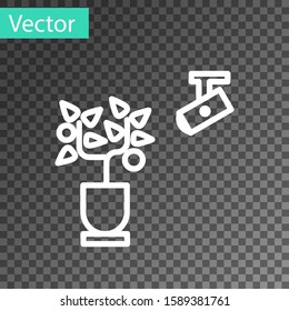 White line Smart farming technology - farm automation system in app icon isolated on transparent background.  Vector Illustration
