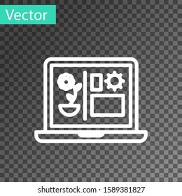 White line Smart farming technology - farm automation system icon isolated on transparent background.  Vector Illustration