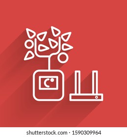 White line Smart farming technology - farm automation system in app icon isolated with long shadow.  Vector Illustration