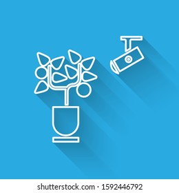 White line Smart farming technology - farm automation system in app icon isolated with long shadow.  Vector Illustration