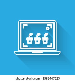 White line Smart farming technology - farm automation system icon isolated with long shadow.  Vector Illustration