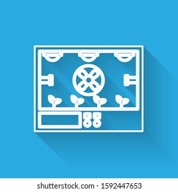 White line Smart farming technology - farm automation system icon isolated with long shadow.  Vector Illustration