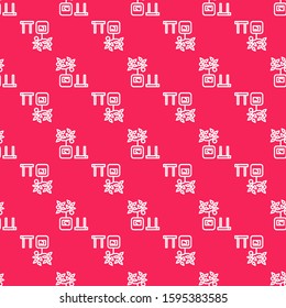 White line Smart farming technology - farm automation system in app icon isolated seamless pattern on red background.  Vector Illustration