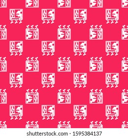 White line Smart farming technology - farm automation system in app icon isolated seamless pattern on red background.  Vector Illustration